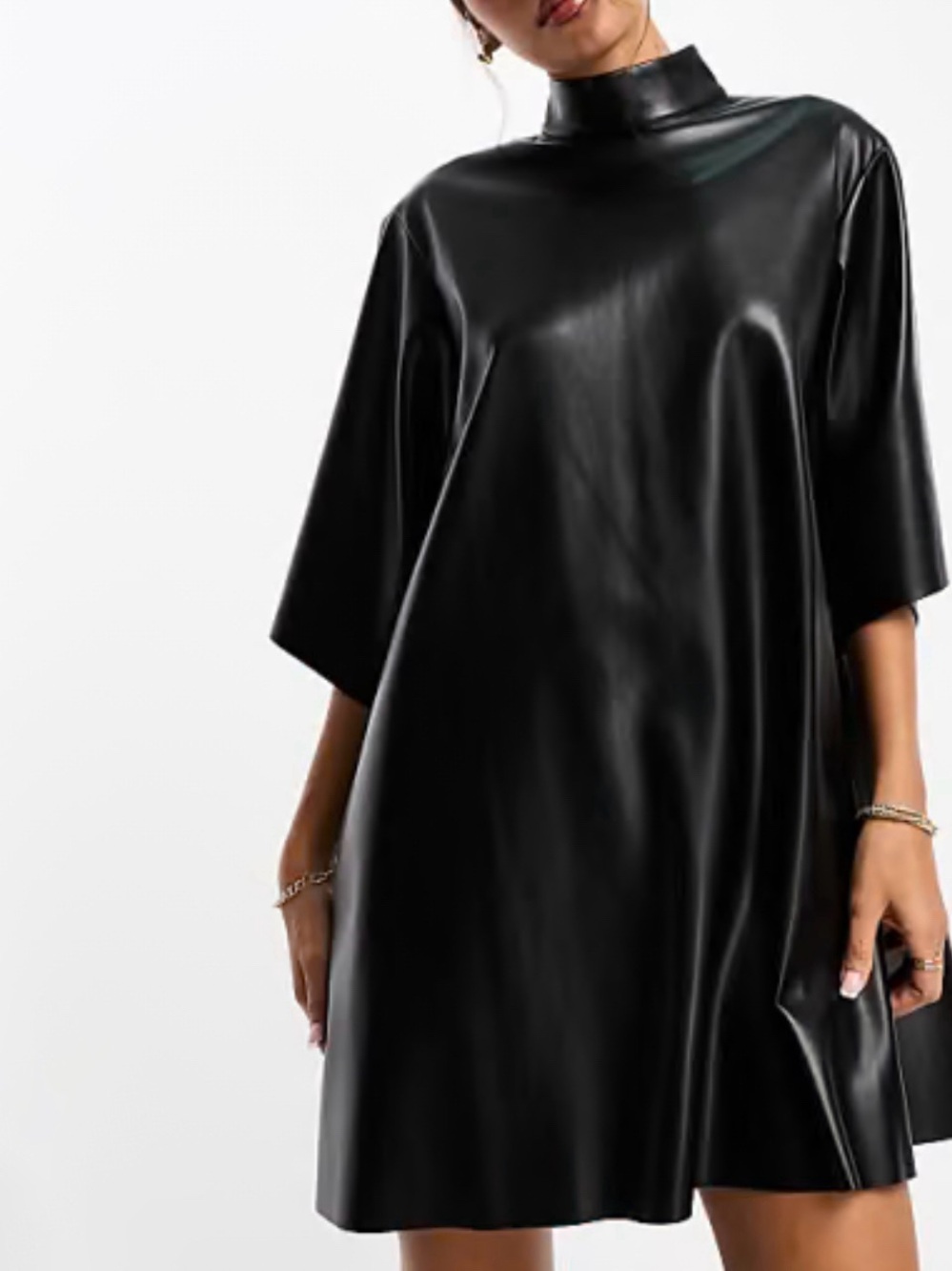 ASOS Black Faux Leather High-Neck Mini Dress
